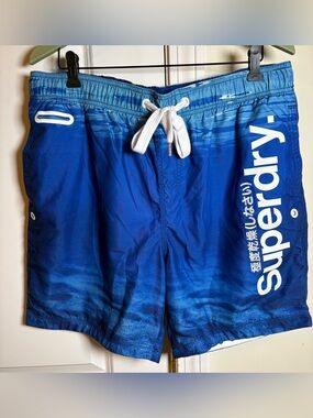 Superdry Blue Ombre Swim Shorts with White Logo 5”